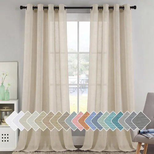 Vista 137 de H.VERSAILTEX Cortinas de lino de mezcla natural para sala de estar/cortinas de lino semitransparentes reductoras de luz de 54 pulgadas de largo
