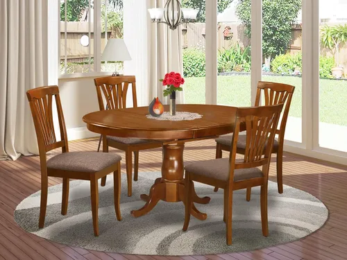 Vista 2 de East West Furniture POAV5-SBR-C - Juego de comedor de 5 piezas para 4 personas, incluye una mesa de comedor ovalada con hojas de mariposa y 4 sillas