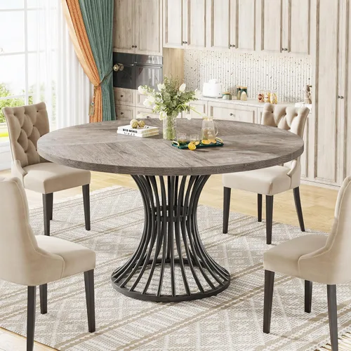 Vista 3 de Tribesigns Mesa de comedor redonda para 4-6 personas, mesa de cocina circular de 47 pulgadas estilo granja, mesa de comedor industrial con base