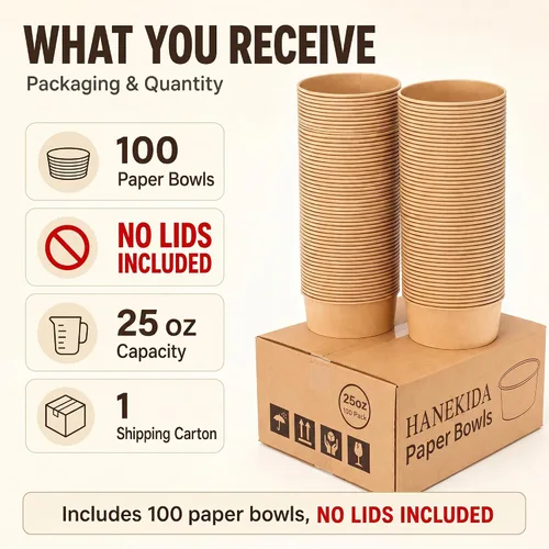 Vista 2 de 100 cuencos de papel desechables de 25 onzas (sin tapas), cuencos de sopa desechables, aptos para microondas, para sopa caliente, pasta, sándwiches