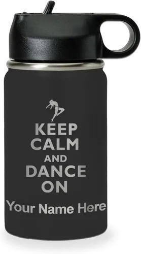 Vista 73 de LaserGram Botella de agua personalizada, mantén la calma y baila, acero inoxidable de doble pared aislada al vacío con popote superior, regalo Rosa