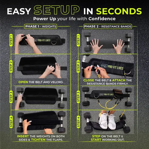 Vista 8 de Cinturón de empuje de cadera para mancuernas, cinturón de peso ajustable con bandas de resistencia y asas para entrenamientos de cuerpo completo, se