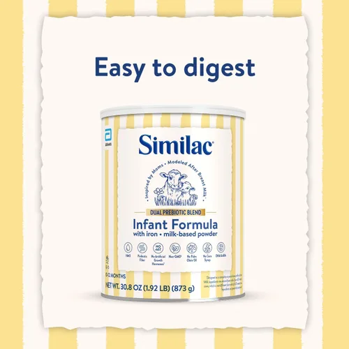 Vista 6 de Similac Mezcla prebiótica doble, fórmula para bebés con hierro, polvo a base de leche, 0-12 meses, lata de 30.8 onzas