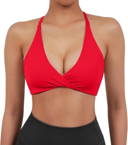 Vista 5 de SUUKSESS Sujetador deportivo de 2 piezas para mujer, con espalda abierta, con tirantes delgados, cuello en V, para entrenamiento