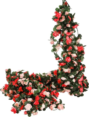 Vista 5 de Foraineam Paquete de 10 guirnaldas de rosas artificiales colgantes de 82 pies, rosas falsas, flores, plantas, hiedra, hogar, hotel, oficina, boda