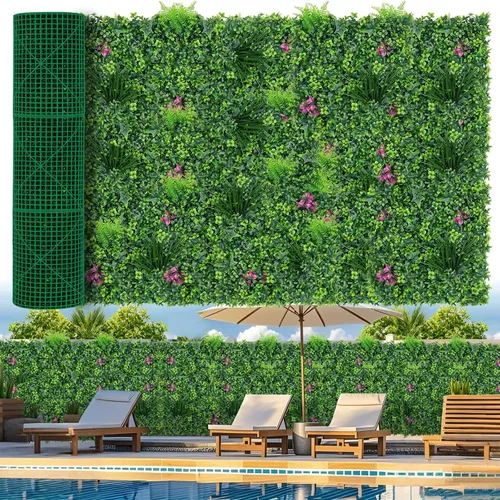 Vista 10 de Grooy Pared de césped artificial de 40 x 120 pulgadas (33.33 pies cuadrados), pared de fondo de vegetación con paneles de césped falso antirayos UV