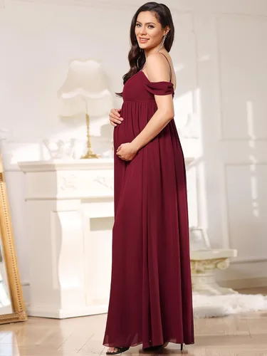 Vista 4 de Ever-Pretty Vestido de fiesta de maternidad de gasa con hombros descubiertos y tirantes delgados para mujer 20826