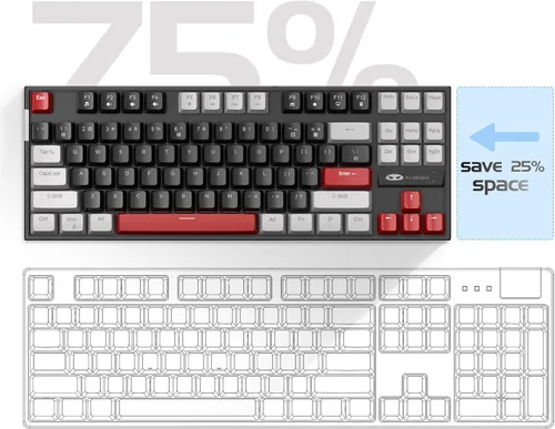 Vista 3 de MageGee - Teclado mecánico para juegos 75%, con interruptor rojo, retroiluminación LED azul, 87 teclas, teclado compacto TKL con cable