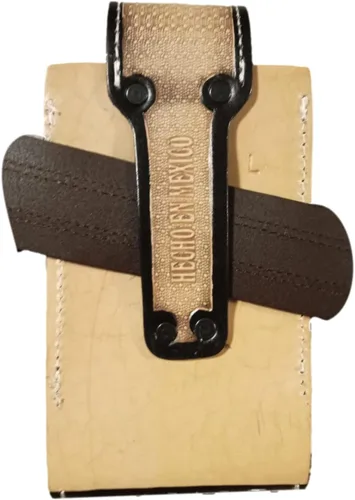 Vista 3 de Western autentic Tooled Leather Mexican Cell Phone Case for Belt. Men and Horse Pray Design. con cierre magnético. Tamaño universal (Capuccino)