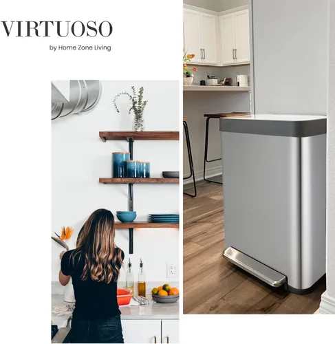 Vista 2 de Home Zone Living Basurero de cocina de gran capacidad de 13 galones, cuerpo alto sin forro, capacidad de 50 litros, serie Virtuoso