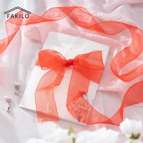 Vista 4 de Cinta de organza roja para envolver regalos, cinta transparente brillante de 2 pulgadas para ramos, bodas, festivales, 50 yardas cada rollo