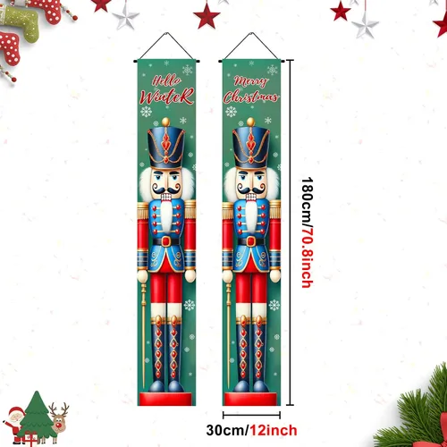 Vista 5 de BlissYard Estandartes de Porche Navideños de Cascanueces 12×71 Pulgadas Hola Invierno Feliz Navidad Decoraciones de Puerta Estandarte de Soldado