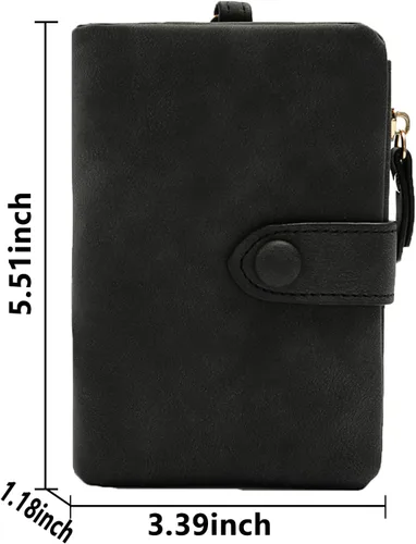 Vista 4 de Billetera pequeña de cuero para mujer, pulsera RFID plegable para mujer, con ranuras para tarjetas, monedero con cremallera para ventana