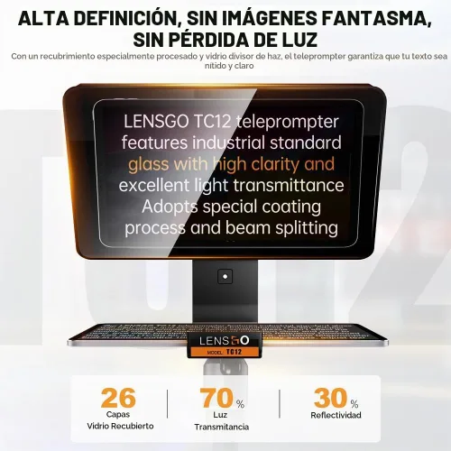 Vista 7 de Teleprompter para cámaras iPad Tablet, LENSGO TC12 14.5 pulgadas de aluminio Prompter App compatible con iOS/Android, indicador profesional