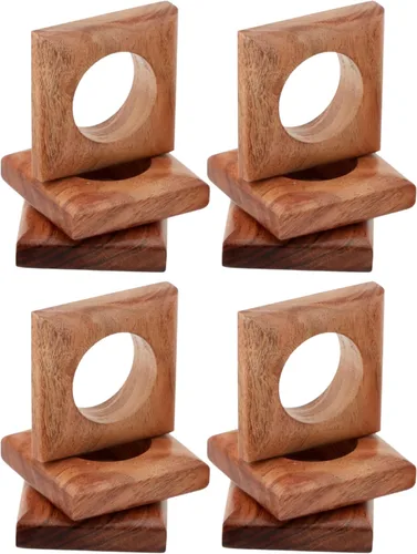 Vista 12 de Juego de 12 Servilleteros de Madera de Tres Anillos - Portaservilletas de Madera de Acacia Entrelazados para Decoración de Mesa de Comedor - Anillos