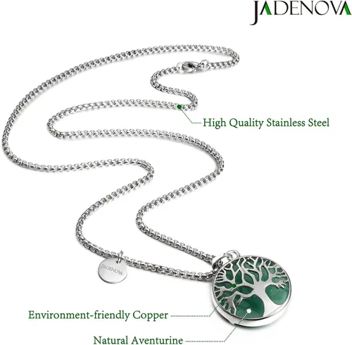 Vista 2 de JADENOVA Collar de árbol genealógico, collar con colgante de cristal de piedra preciosa del árbol de la vida, 24 pulgadas, cadena de acero