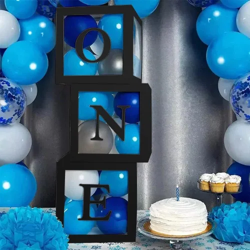 Vista 3 de Sooyee - Decoraciones de primer cumpleaños, 3 cajas de globos, color negro