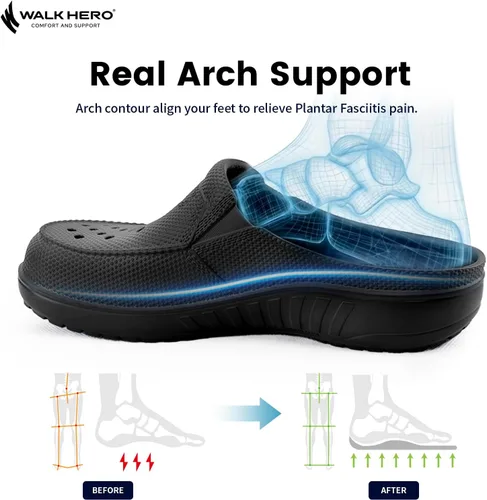 Vista 5 de Zuecos para hombre con soporte de arco, cómodos zuecos para hombres con plantilla acolchada, pantuflas ortopédicas unisex para fascitis plantar