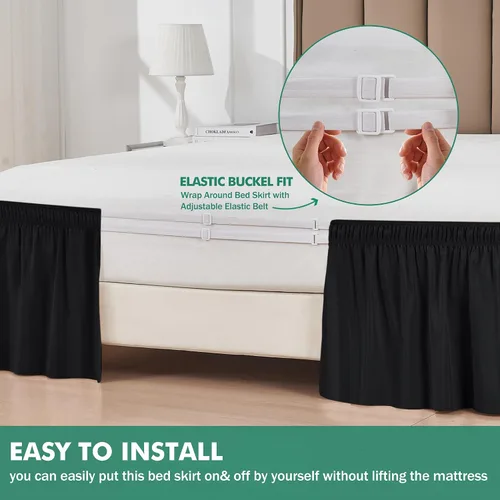 Vista 3 de Biscaynebay Faldas de cama envolventes con esquinas divididas para camas Twin/Twin XL de 15 pulgadas de caída, volantes de polvo elásticos Negro