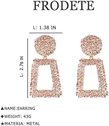 Vista 2 de Pendientes colgantes geométricos rectangulares dorados para mujer, aretes colgantes de metal grande para adolescentes y niñas (rosa), Cobre, otro