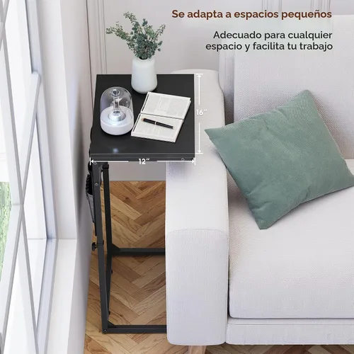 Vista 4 de Vagusicc - Mesa auxiliar en forma de C con estación de carga, mesa lateral de altura ajustable para sofá, mesa pequeña para sofá con laptop