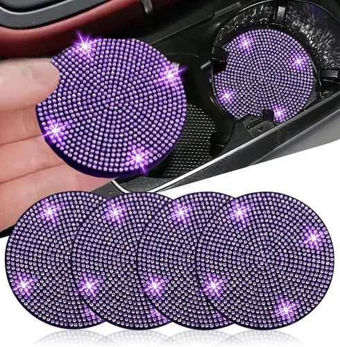 Vista 30 de NBTEPEM 2 posavasos de auto con diamantes de imitación, 2.75 pulgadas, antideslizantes, a prueba de golpes, universal, a la moda, para auto