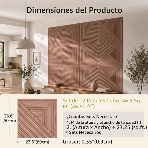 Vista 2 de TONOR Paquete de 12 paneles acústicos para despegar y pegar, 23.6 x 23.6 Nogal