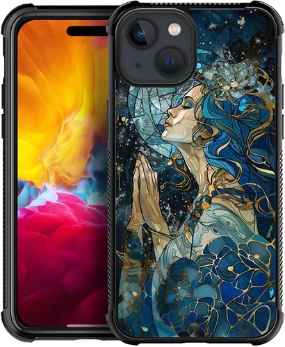 Vista 8 de ZHEGAILIAN Funda compatible con iPhone 15, fundas de caballo de baile de cristal de colores, parte trasera de vidrio templado+funda protectora