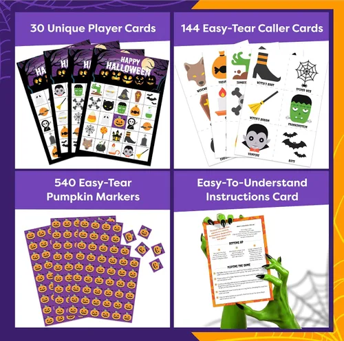 Vista 3 de Juegos de Halloween para fiestas infantiles, juego de bingo de Halloween para niños con hasta 30 jugadores, juegos de fiesta de Halloween