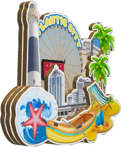 Vista 2 de Atlantic City New Jersey USA Imán de nevera de madera 3D Monumentos de viaje coleccionables, recuerdos decorativos hechos a mano -2898