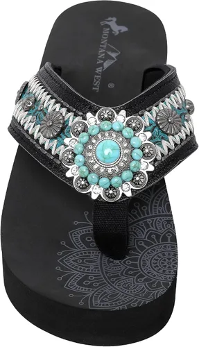 Vista 3 de Montana West Chanclas patrióticas para mujer sandalias de cuña Western Concho