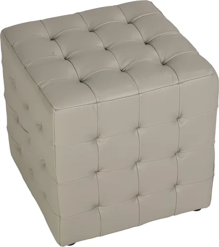 Vista 5 de Cortesi Home Charli - Otomana de cubo copetudo en 100% piel auténtica, gris claro