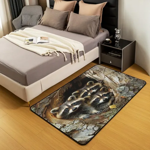 Vista 5 de Alfombra de mapache para sala de estar, dormitorio, alfombra de mapache de 3 x 5 pies, para niños y niñas, regalos de zarigüeya, alfombra decorativa