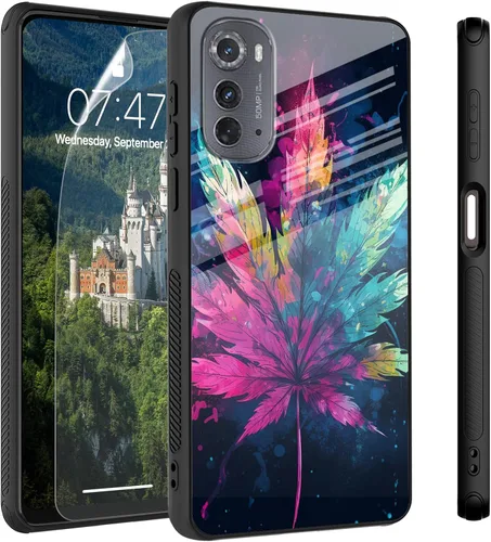 Vista 90 de Funda para Motorola Moto Edge 2022, cubierta trasera de vidrio templado con protector de pantalla, protección a prueba de golpes para Motorola Moto