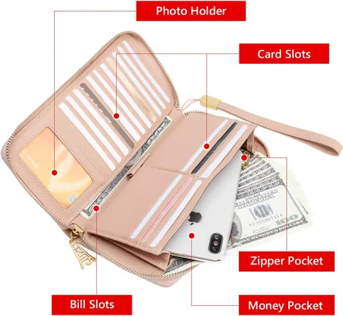 Vista 3 de Carteras de cuero para mujeres cuero genuino RFID bloqueo caja de regalo embalaje