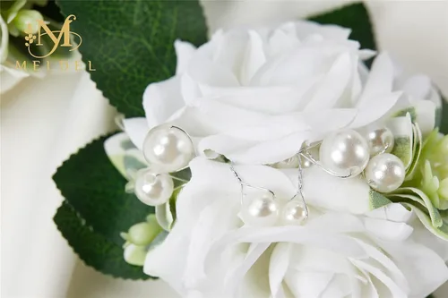 Vista 7 de Boutonnieres blancos marfil para hombres, 6 piezas, rosas 6 piezas Boutonnieres blanco #2