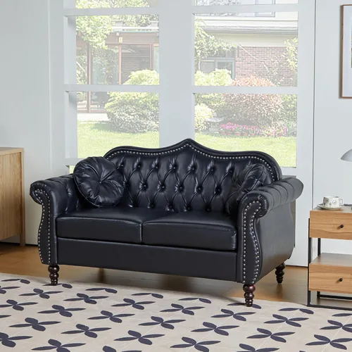 Vista 24 de AVZEAR Chesterfield - Juego de sofás seccional de 2 piezas para sala de estar, sofá tapizado en terciopelo moderno de mediados de siglo, sofá Blanco