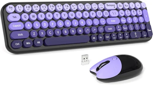 Vista 9 de MOFII Combo de teclado y mouse inalámbricos, teclado pequeño compacto con impresión grande, teclado retro de máquina de escribir de 2.4 GHz, mouse