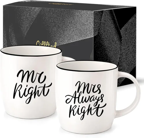 Vista 7 de Triple Gifffted Tazas de café Mr Right Mrs Always Right Ideas de regalo para parejas, aniversario de boda, compromiso, Navidad, para él y ella