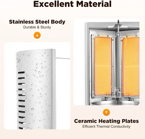 Vista 4 de Máquina de Asador de Shawarma Eléctrica Weglae, Asador Vertical de Acero Inoxidable, Máquina de Barbacoa Comercial, Máquina Rotisserie de Encimera