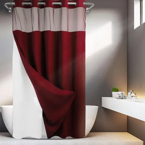 Vista 44 de Cortina de baño River Dream de gran peso sin ganchos necesarios con diseño de gofre punteado y forro a presión - 36W x 74H, de calidad hotelera