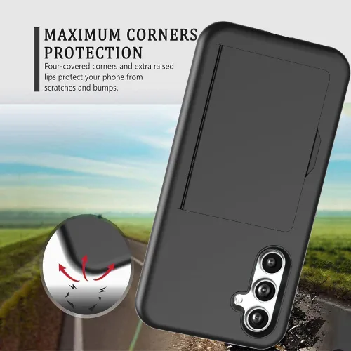 Vista 5 de Funda para Samsung Galaxy S25 con tarjetero, ranura para tarjeta de crédito Funda protectora tipo cartera - Negro