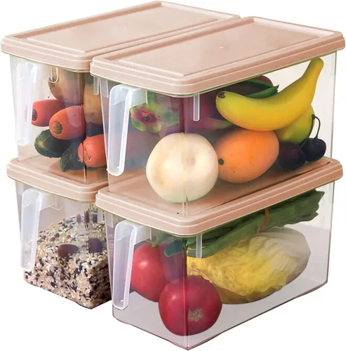 Vista 5 de Contenedores de almacenamiento de plástico cuadrados organizadores de almacenamiento de alimentos, organizador apilable para refrigerador