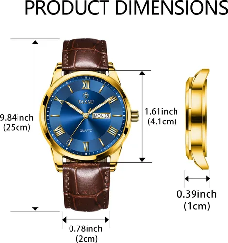 Vista 6 de Mens Watches Luxury Dress Waterproof Leather Watch with Date Day Analog Quartz Large Number Wrist Watch Casual Classic Luminous Scales Big Face Easy