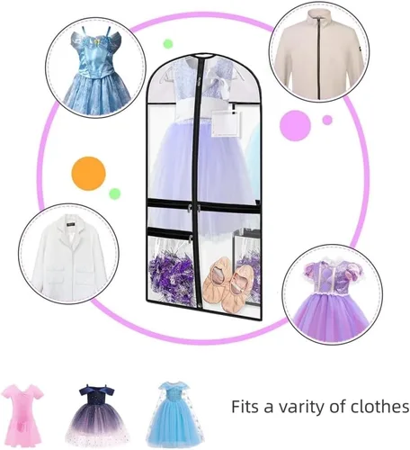 Vista 6 de 1 paquete de bolsas de PVC transparente para disfraz de baile, bolsa de ropa de 39 pulgadas para competiciones de baile, funda de ropa colgante