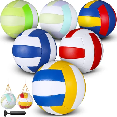 Vista 8 de Woanger 6 pelotas de voleibol tamaño oficial 5, impermeables, suaves, recreativas, con bomba y bolsa de red, para niños, jóvenes, adultos