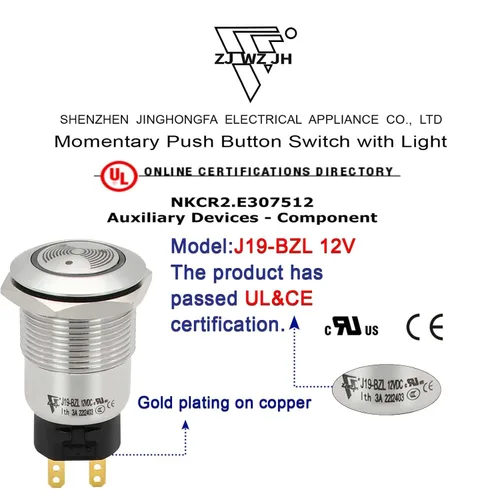 Vista 3 de Luz LED Roja Zumbador 12V 19mm Luz de Alarma Indicador Lámpara de Señal Piloto de Acero Inoxidable 0.75" Agujero de Montaje con Sonido de 85dB