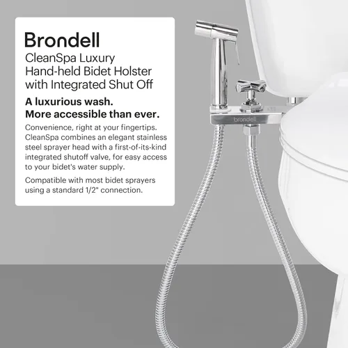 Vista 2 de Brondell MBH-40-S CleanSpa Accesorio de bidé de mano de lujo para inodoro con funda de acero inoxidable y válvula de cierre integrada, opciones