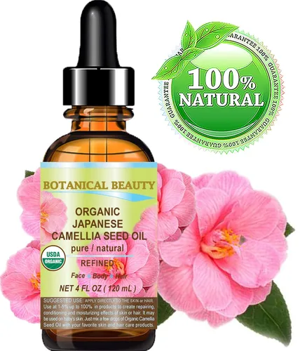 Vista 2 de Botanical Beauty Aceite de semilla de camelia orgánico japonés. Aceite portador prensado en frío 100% puro natural sin diluir para revitalizar
