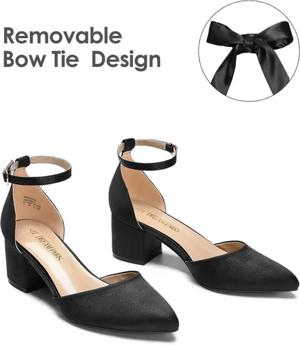Vista 3 de DREAM PAIRS Zapatos de tacón bajo y grueso para mujer, con correa al tobillo, zapatos elegantes para bodas y negocios